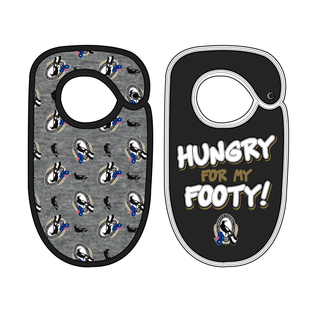 Baby Bib white cotton Australian rules football MAGPIES on new born baby bib