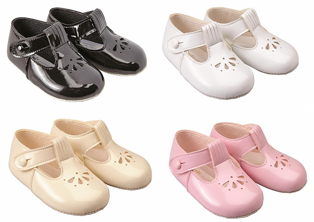 BABY TODDLER GIRL SPANISH PATENT T BAR SPARKLE BOW PARTY WEDDING  WALKING SHOES 