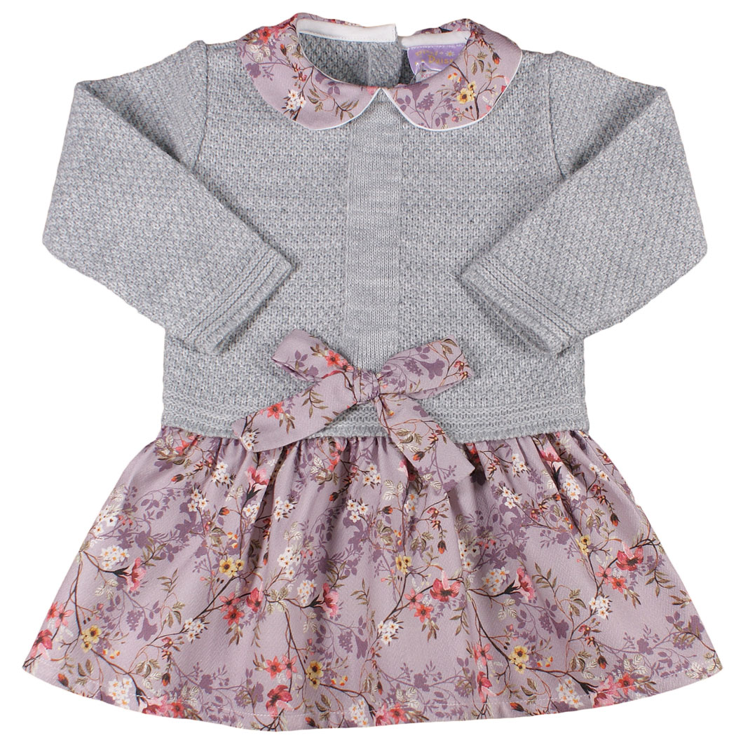 Baby Girl DRESS Floral BOW Drop Waist Knitted Spanish Style