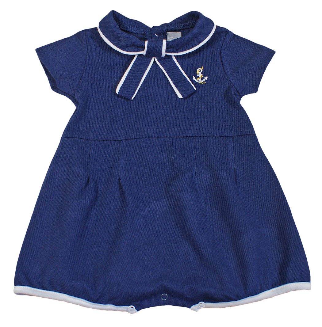 Baby Girl ROMPER Suit Dress Sailor Nautical NAVY 