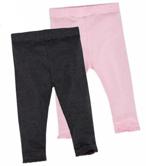 Minikidz Infant Girls 2-Pack Plain Cotton Blend Leggings with Lace Trim Detail 