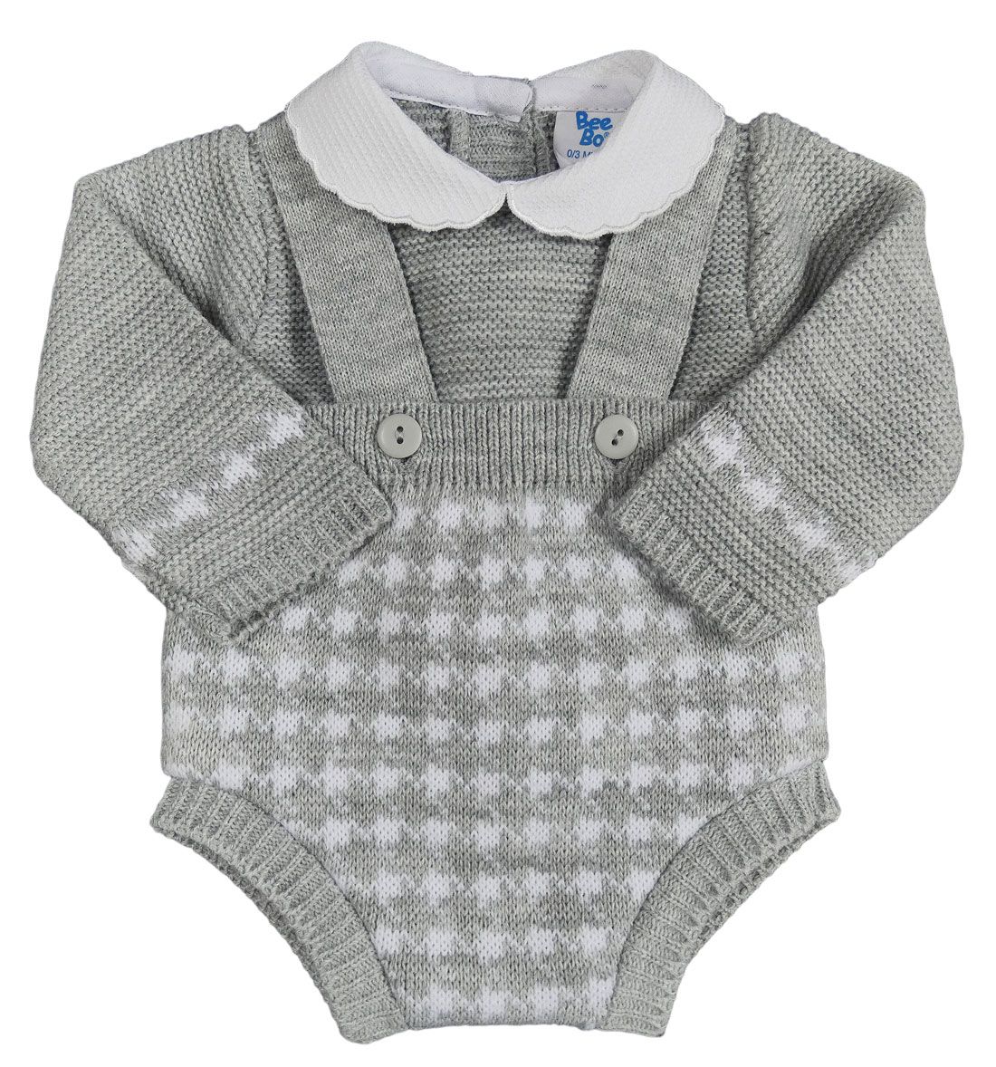 Baby Boy Knitted Dungaree Spanish Style Braces Shorts Jam Pants Top Outfit Set