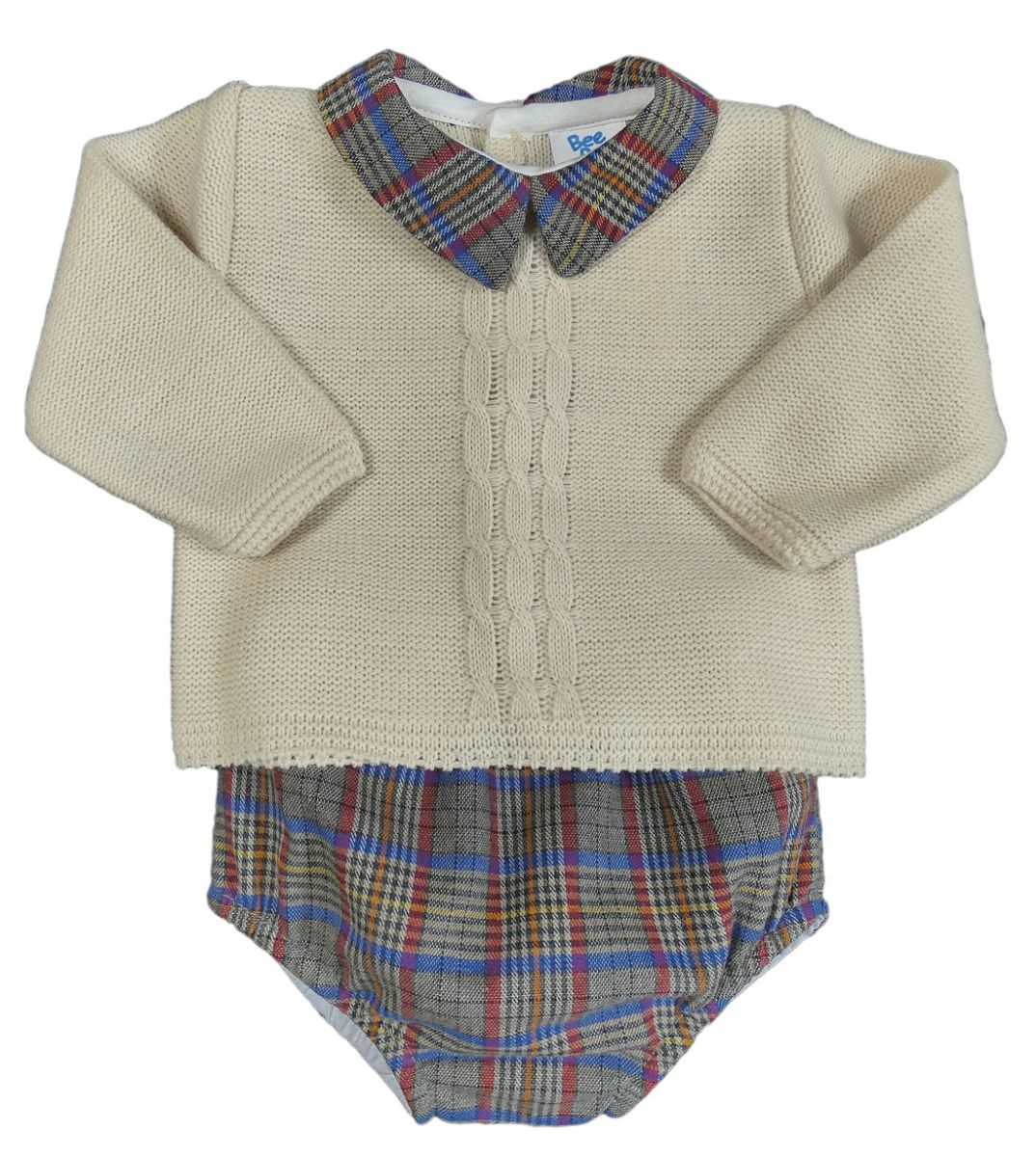NEW Baby Girls Boys Spanish Portuguese Knitted Jumper & Tartan Jam Pants Outfit 