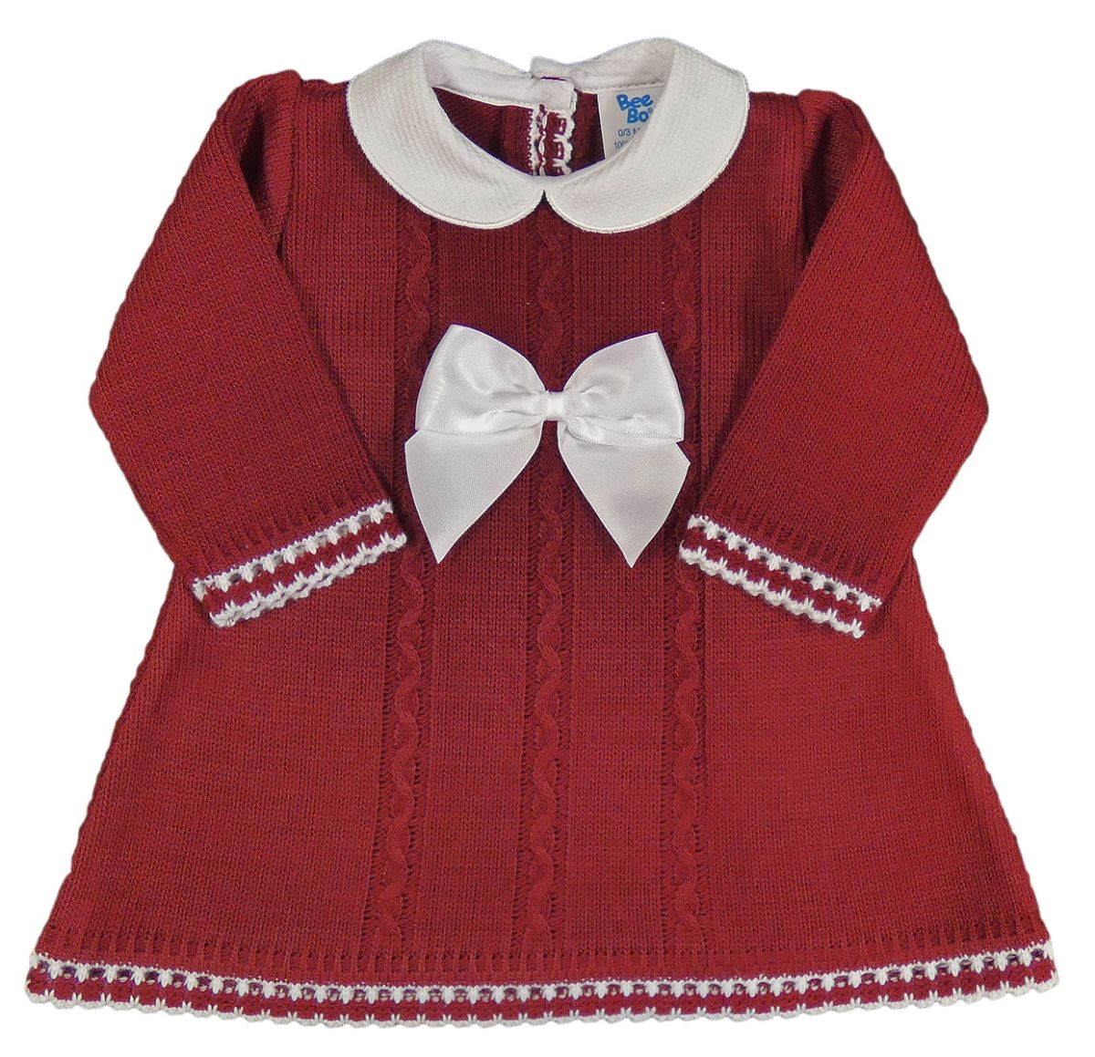Baby Girl DRESS Knitted Bow Long Sleeved Spanish Style 
