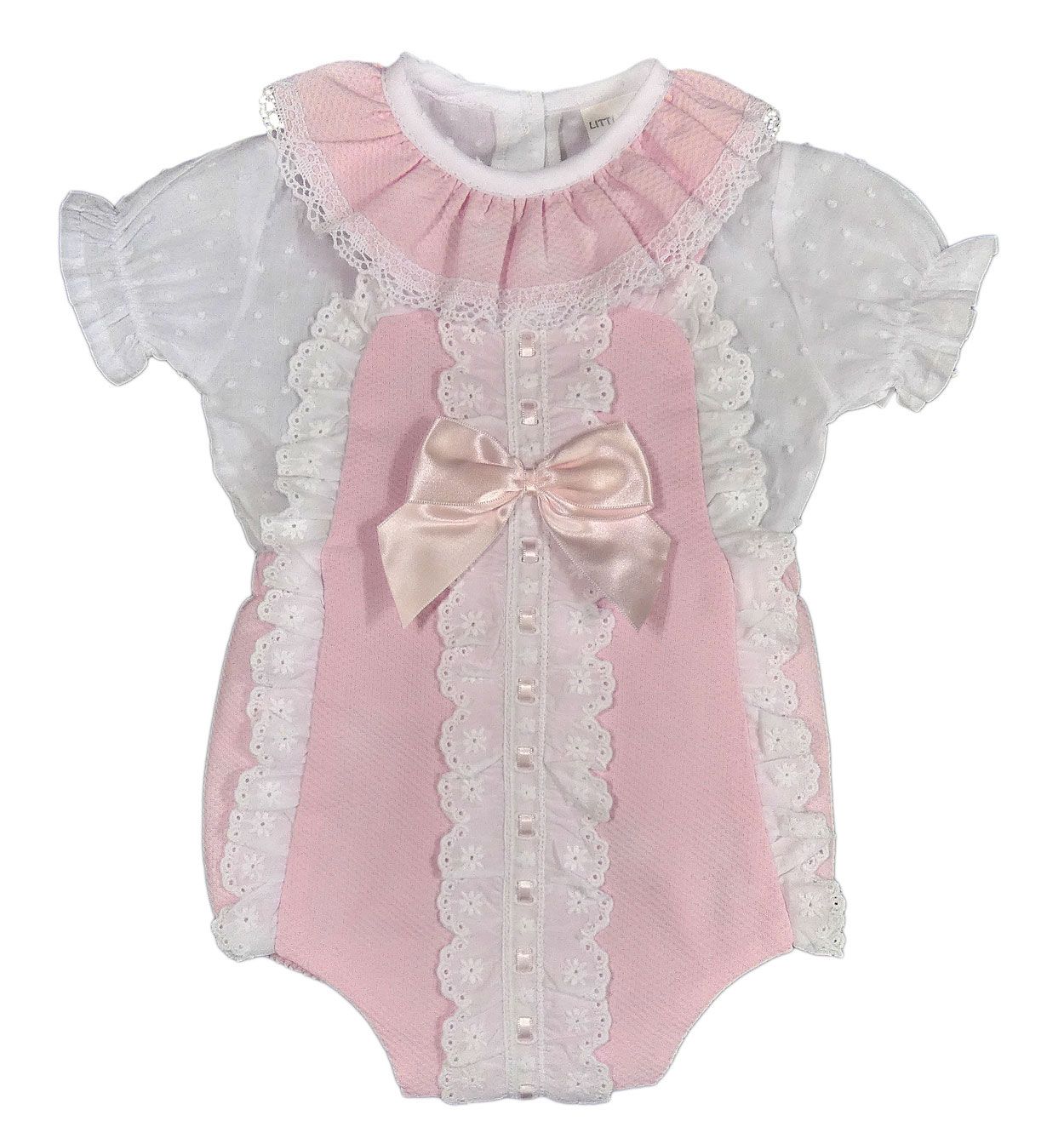 Baby Girl Dungaree Romper BOWS Lace Blouse Spanish COTTON - Picture 2 of 5