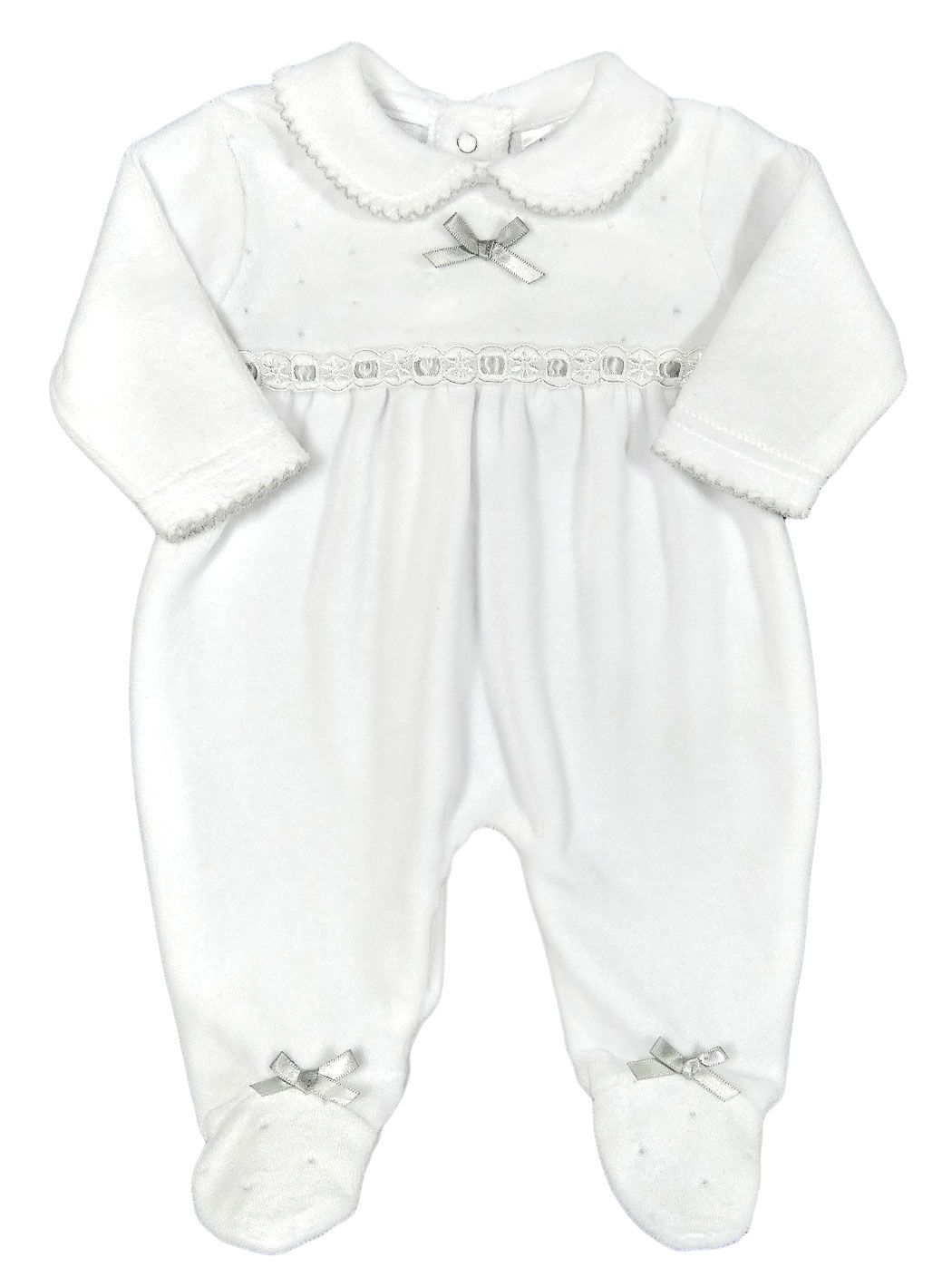 Baby Girl Newborn Sleepsuit Babygro All in One Velour WHITE 