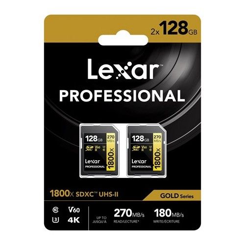 Lexar Professional 128GB 1800x SDXC 270MB/s UHS-II Gold SD Memory