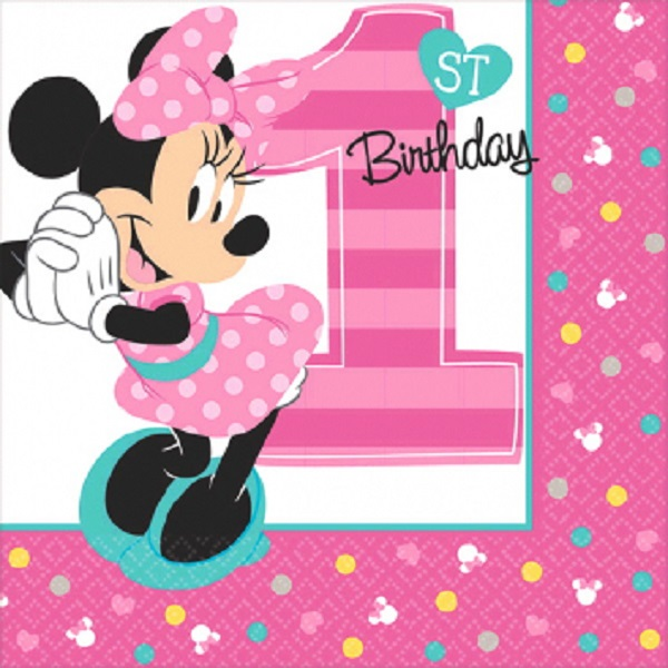 Disney Minnie Mouse Fun to be One 1st Birthday Small Beverage Napkins ...