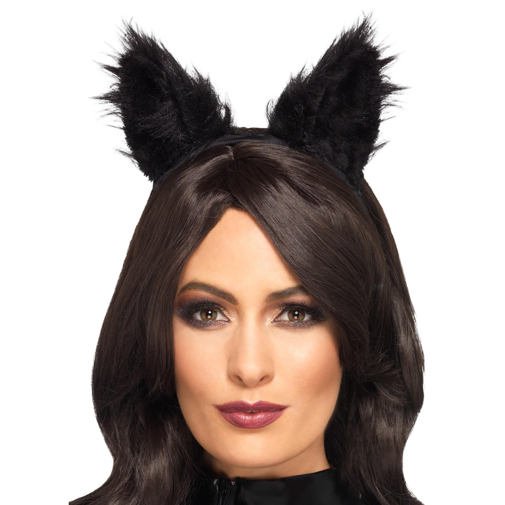 Long Black Furry Cat Ears Fancy Dress Animal Zoom Costume Accessory eBay